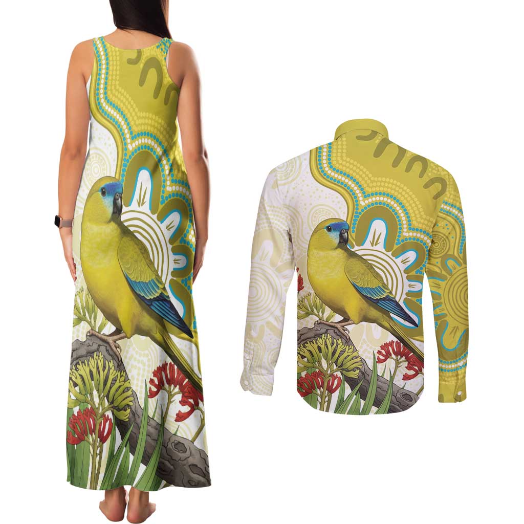 Australia Rock Parrot Couples Matching Tank Maxi Dress and Long Sleeve Button Shirt Kangaroo Paws Indigenous Art - Aussie Hoodie