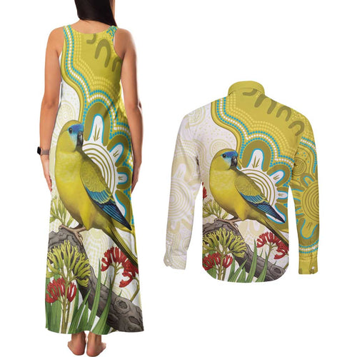 Australia Rock Parrot Couples Matching Tank Maxi Dress and Long Sleeve Button Shirt Kangaroo Paws Indigenous Art - Aussie Hoodie