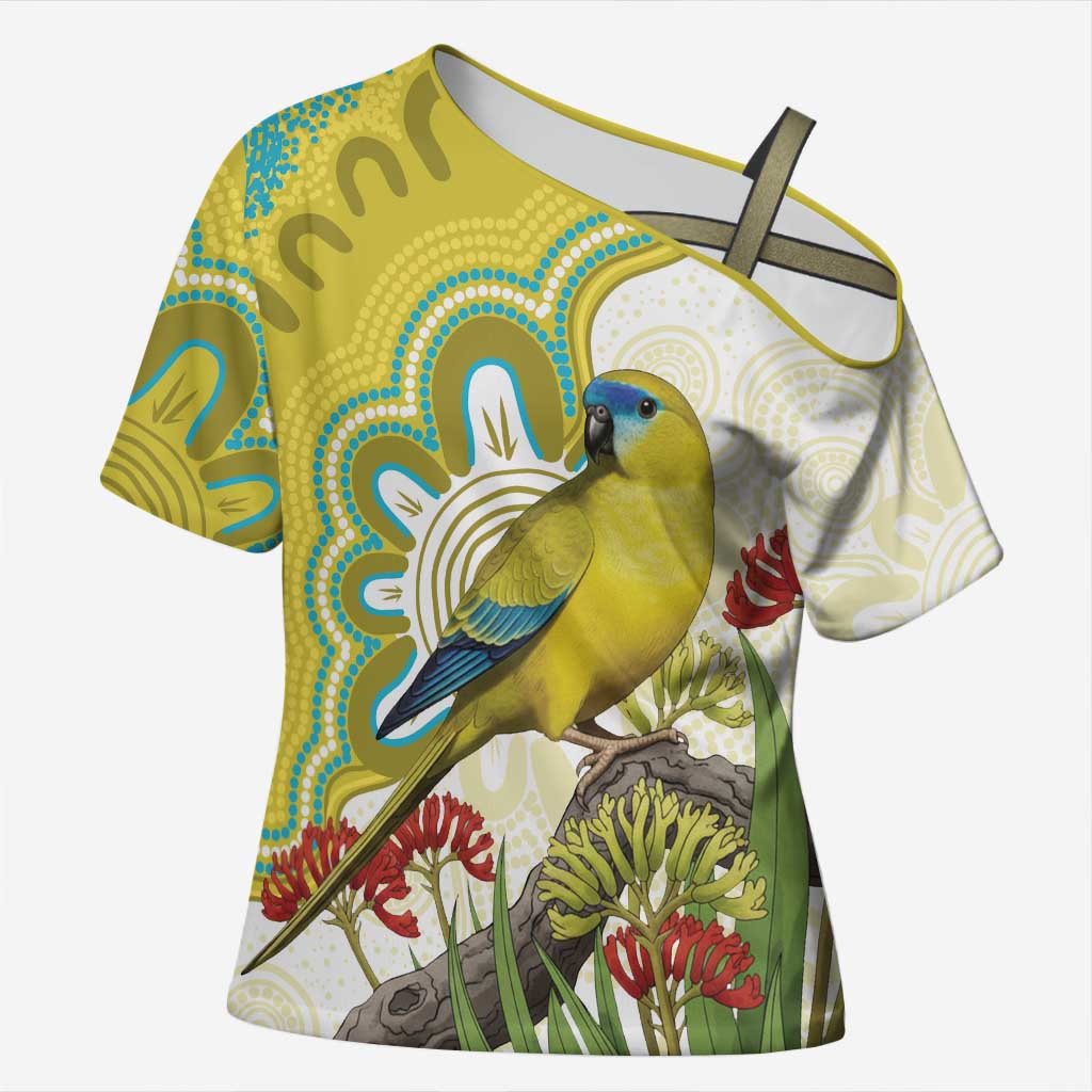 Australia Rock Parrot Cross Shoulder Shirt Kangaroo Paws Indigenous Art - Aussie Hoodie