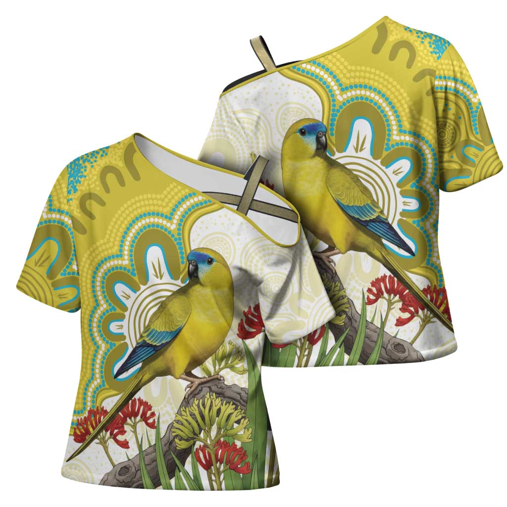 Australia Rock Parrot Cross Shoulder Shirt Kangaroo Paws Indigenous Art - Aussie Hoodie