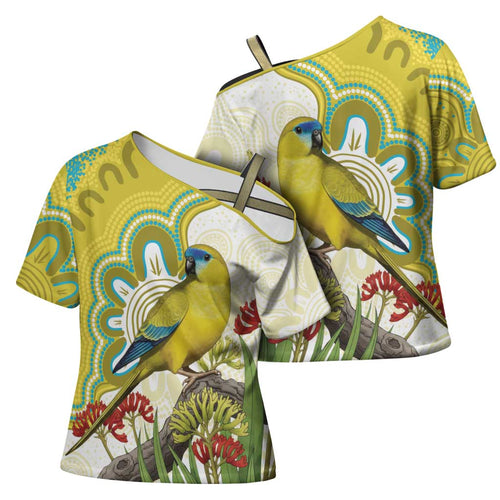 Australia Rock Parrot Cross Shoulder Shirt Kangaroo Paws Indigenous Art - Aussie Hoodie