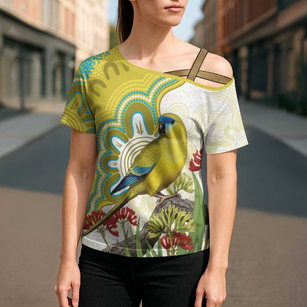Australia Rock Parrot Cross Shoulder Shirt Kangaroo Paws Indigenous Art - Aussie Hoodie