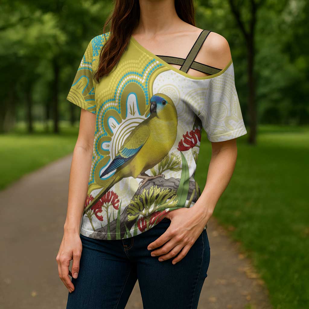 Australia Rock Parrot Cross Shoulder Shirt Kangaroo Paws Indigenous Art - Aussie Hoodie