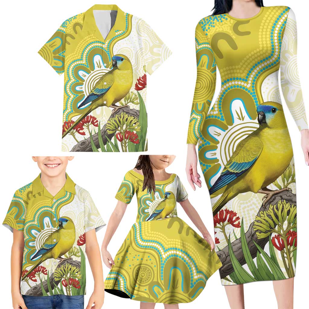 Australia Rock Parrot Family Matching Long Sleeve Bodycon Dress and Hawaiian Shirt Kangaroo Paws Indigenous Art - Aussie Hoodie