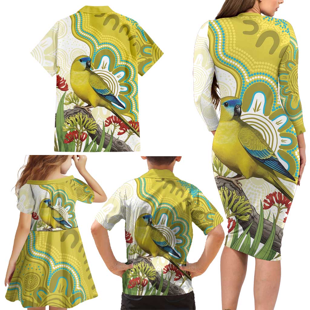 Australia Rock Parrot Family Matching Long Sleeve Bodycon Dress and Hawaiian Shirt Kangaroo Paws Indigenous Art - Aussie Hoodie