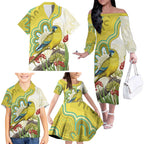 Australia Rock Parrot Family Matching Off The Shoulder Long Sleeve Dress and Hawaiian Shirt Kangaroo Paws Indigenous Art - Aussie Hoodie