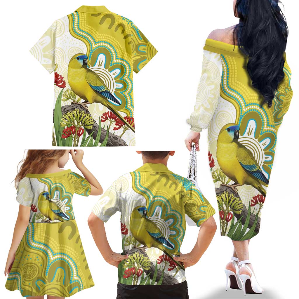Australia Rock Parrot Family Matching Off The Shoulder Long Sleeve Dress and Hawaiian Shirt Kangaroo Paws Indigenous Art - Aussie Hoodie
