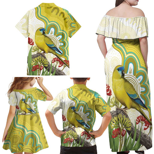 Australia Rock Parrot Family Matching Off Shoulder Maxi Dress and Hawaiian Shirt Kangaroo Paws Indigenous Art - Aussie Hoodie