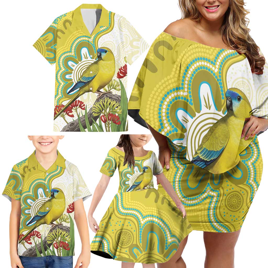 Australia Rock Parrot Family Matching Off Shoulder Short Dress and Hawaiian Shirt Kangaroo Paws Indigenous Art - Aussie Hoodie
