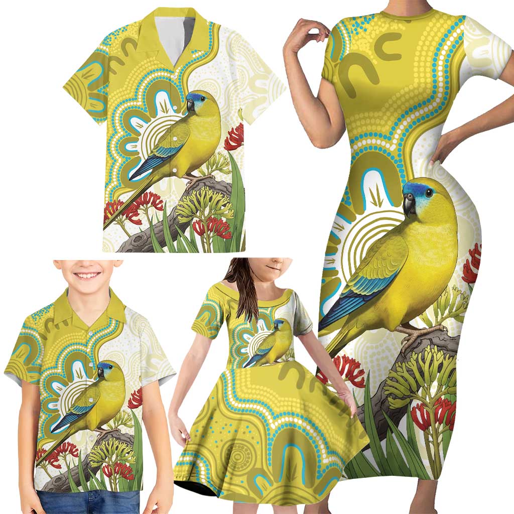 Australia Rock Parrot Family Matching Short Sleeve Bodycon Dress and Hawaiian Shirt Kangaroo Paws Indigenous Art - Aussie Hoodie