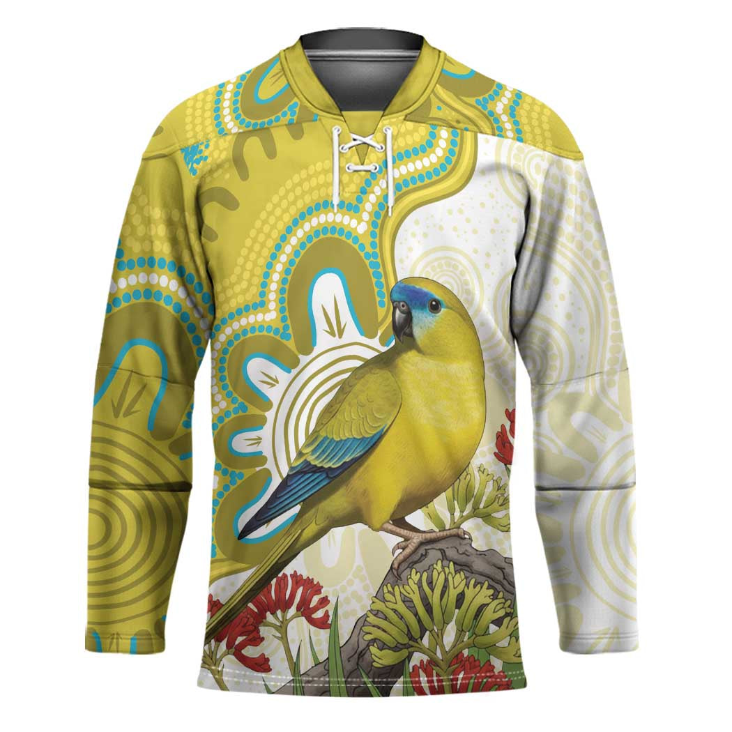 Australia Rock Parrot Hockey Jersey Kangaroo Paws Indigenous Art - Aussie Hoodie