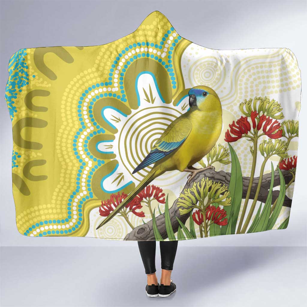 Australia Rock Parrot Hooded Blanket Kangaroo Paws Indigenous Art - Aussie Hoodie