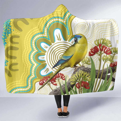 Australia Rock Parrot Hooded Blanket Kangaroo Paws Indigenous Art - Aussie Hoodie