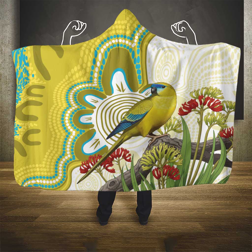 Australia Rock Parrot Hooded Blanket Kangaroo Paws Indigenous Art - Aussie Hoodie