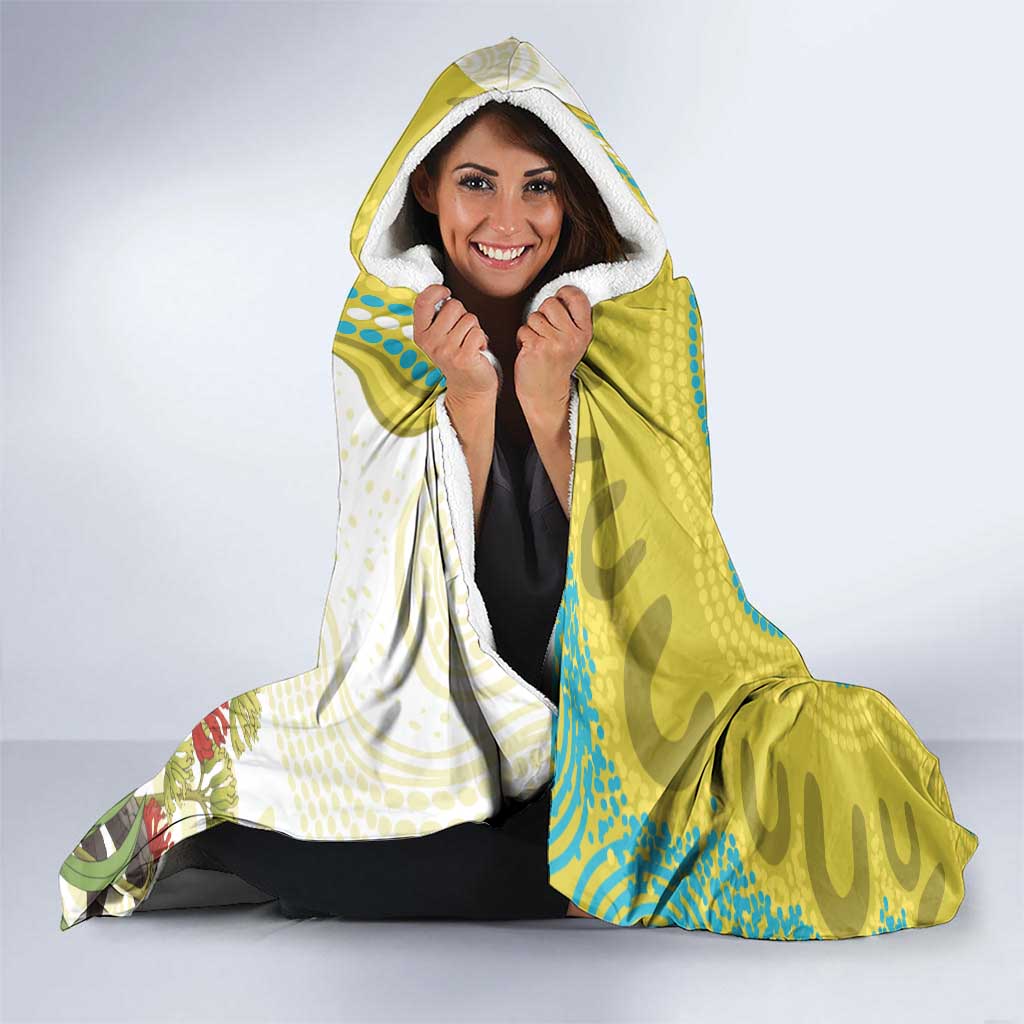 Australia Rock Parrot Hooded Blanket Kangaroo Paws Indigenous Art - Aussie Hoodie
