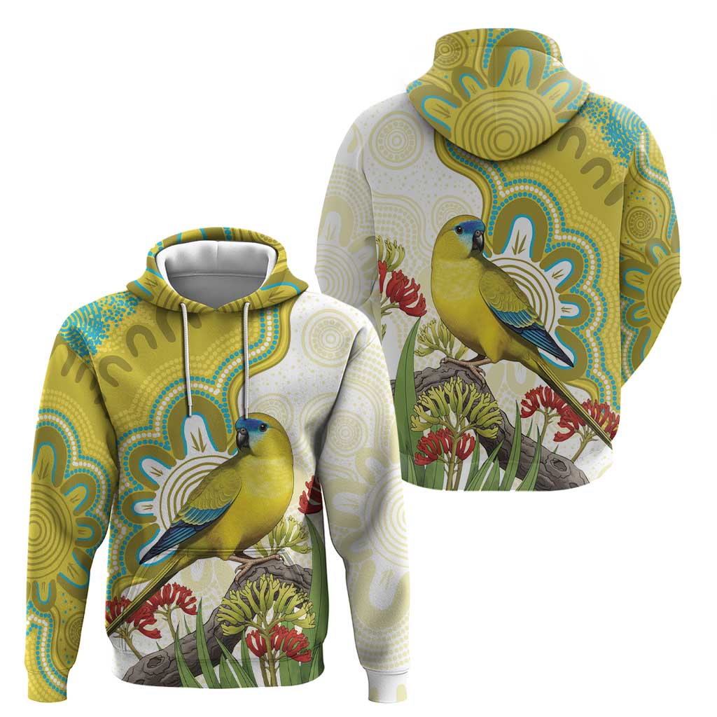 Australia Rock Parrot Hoodie Kangaroo Paws Indigenous Art - Aussie Hoodie