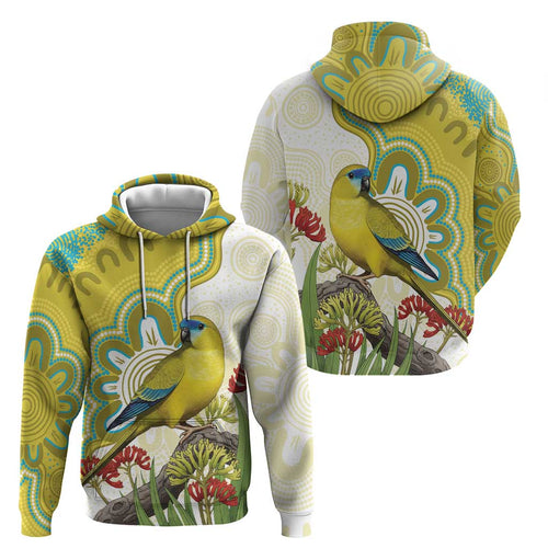 Australia Rock Parrot Hoodie Kangaroo Paws Indigenous Art - Aussie Hoodie