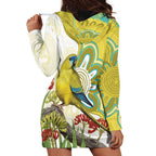 Australia Rock Parrot Hoodie Dress Kangaroo Paws Indigenous Art - Aussie Hoodie