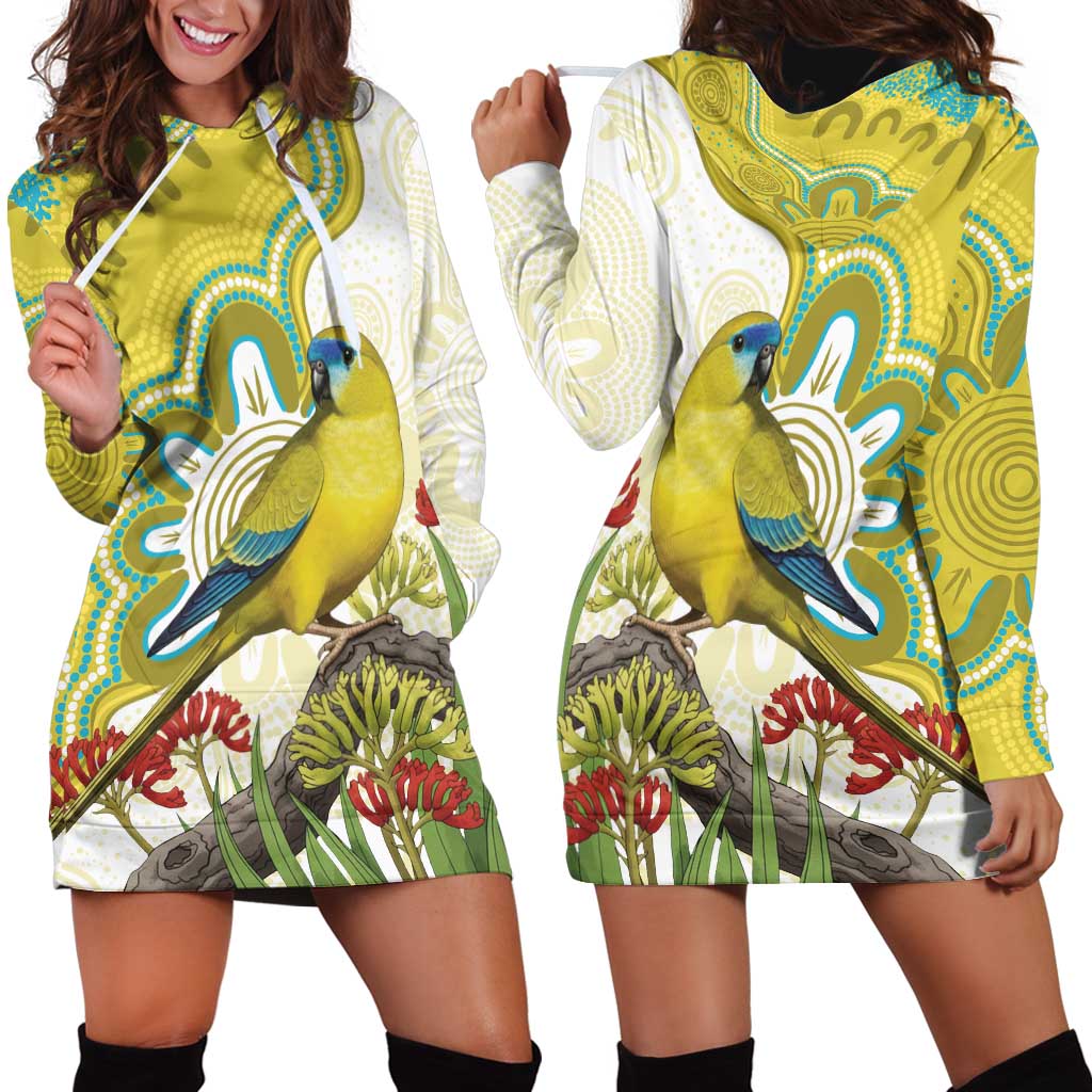 Australia Rock Parrot Hoodie Dress Kangaroo Paws Indigenous Art - Aussie Hoodie