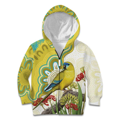 Australia Rock Parrot Kid Hoodie Kangaroo Paws Indigenous Art - Aussie Hoodie