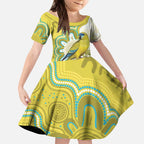 Australia Rock Parrot Kid Short Sleeve Dress Kangaroo Paws Indigenous Art - Aussie Hoodie
