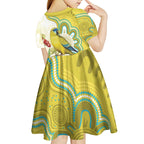 Australia Rock Parrot Kid Short Sleeve Dress Kangaroo Paws Indigenous Art - Aussie Hoodie