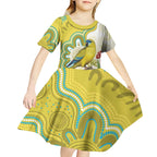 Australia Rock Parrot Kid Short Sleeve Dress Kangaroo Paws Indigenous Art - Aussie Hoodie