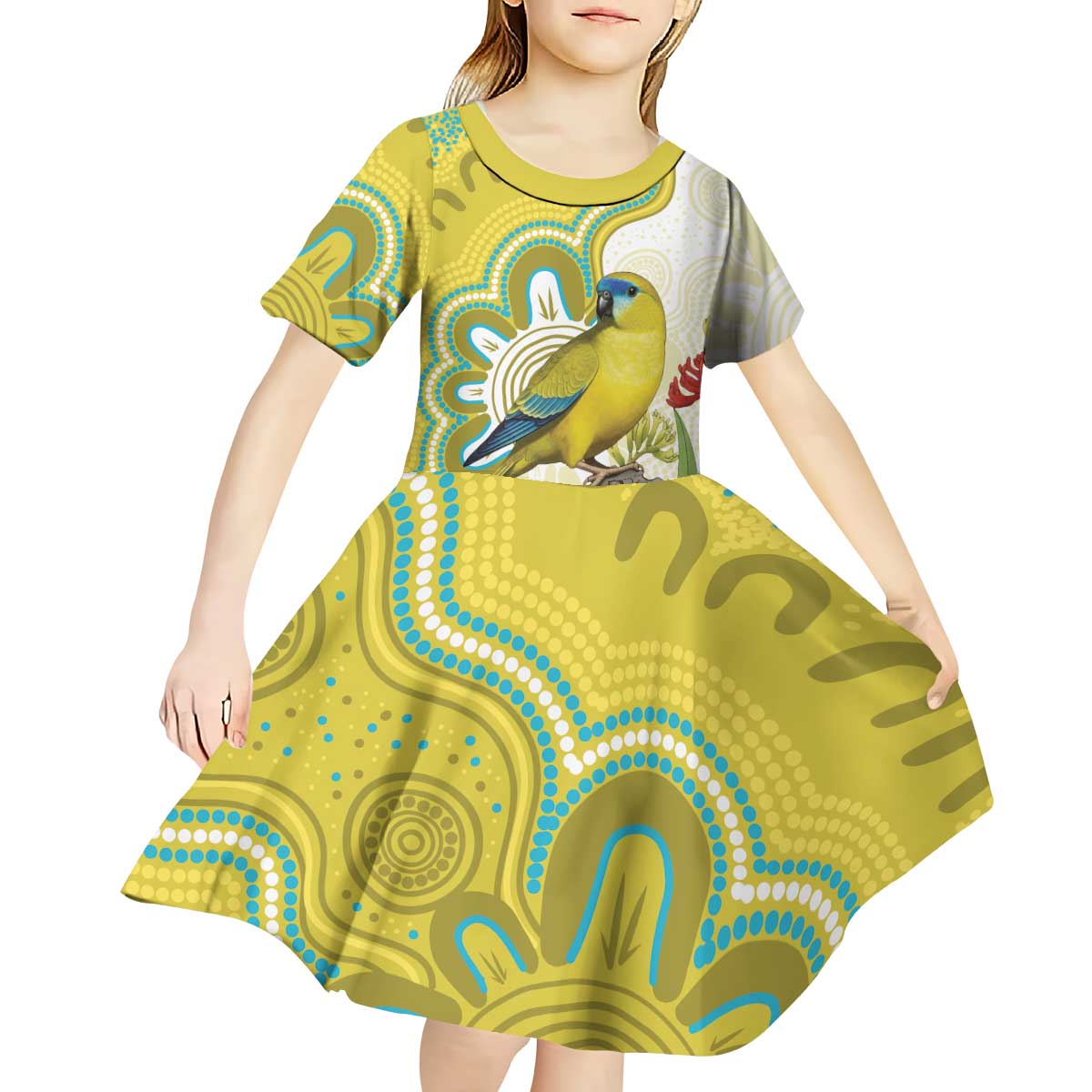 Australia Rock Parrot Kid Short Sleeve Dress Kangaroo Paws Indigenous Art - Aussie Hoodie