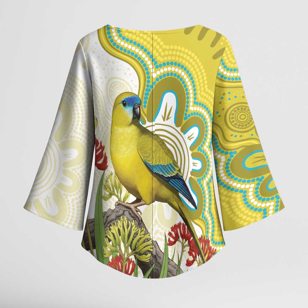 Australia Rock Parrot Kimono Sleeve Blouse Kangaroo Paws Indigenous Art - Aussie Hoodie