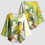 Australia Rock Parrot Kimono Sleeve Blouse Kangaroo Paws Indigenous Art - Aussie Hoodie