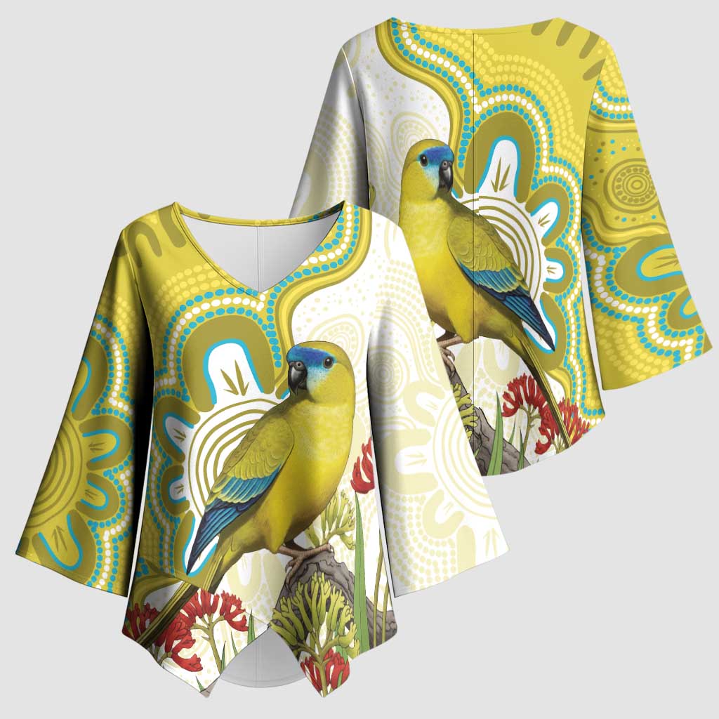 Australia Rock Parrot Kimono Sleeve Blouse Kangaroo Paws Indigenous Art - Aussie Hoodie