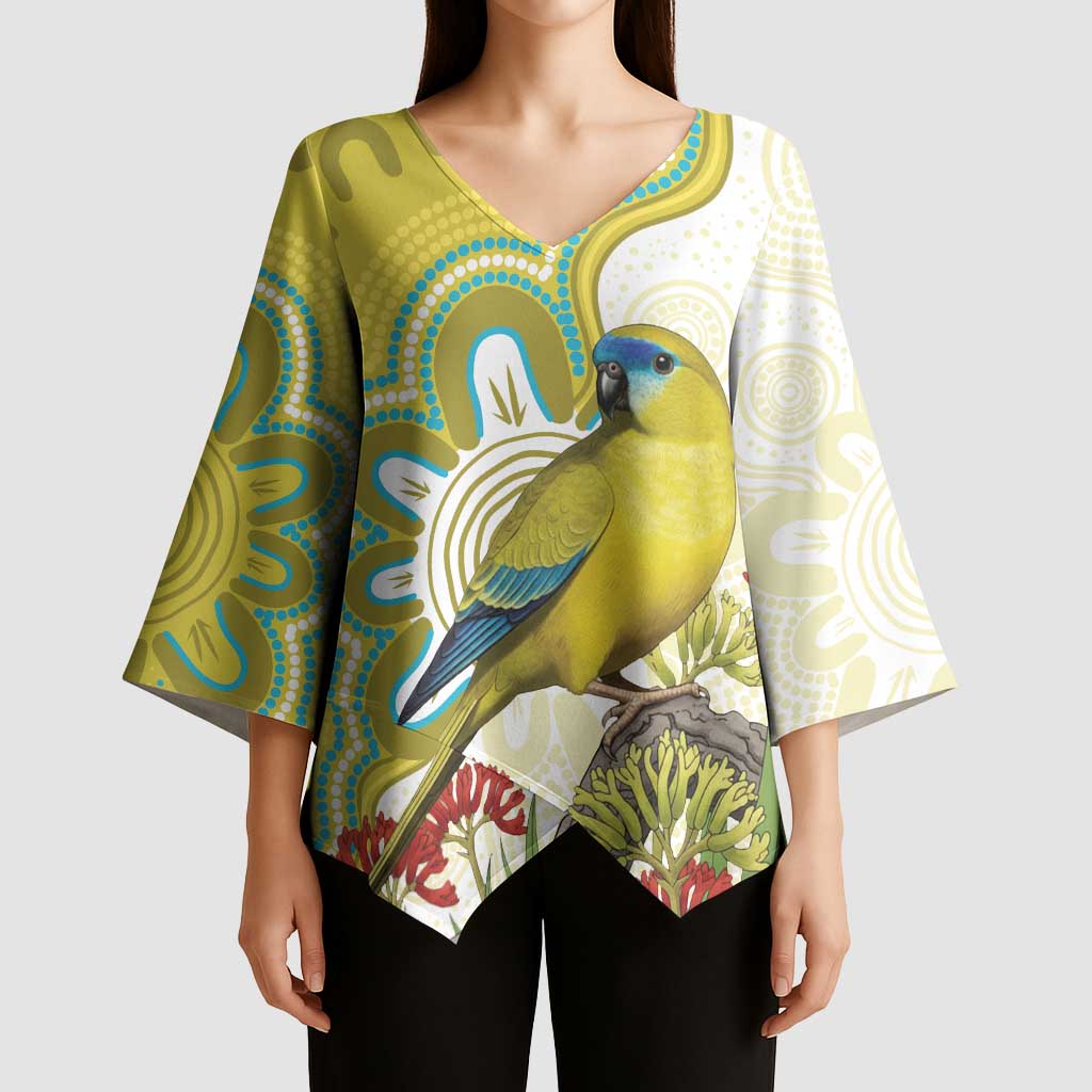 Australia Rock Parrot Kimono Sleeve Blouse Kangaroo Paws Indigenous Art - Aussie Hoodie