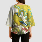 Australia Rock Parrot Kimono Sleeve Blouse Kangaroo Paws Indigenous Art - Aussie Hoodie