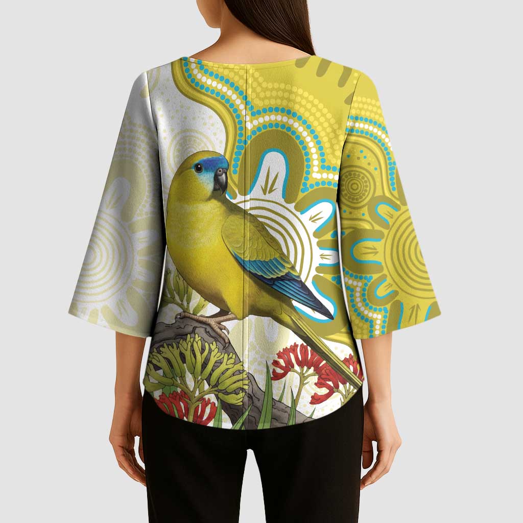 Australia Rock Parrot Kimono Sleeve Blouse Kangaroo Paws Indigenous Art - Aussie Hoodie