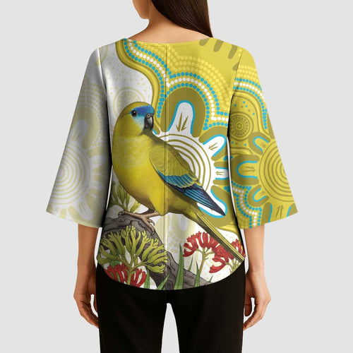 Australia Rock Parrot Kimono Sleeve Blouse Kangaroo Paws Indigenous Art - Aussie Hoodie