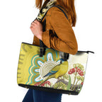 Australia Rock Parrot Leather Tote Bag Kangaroo Paws Indigenous Art - Aussie Hoodie
