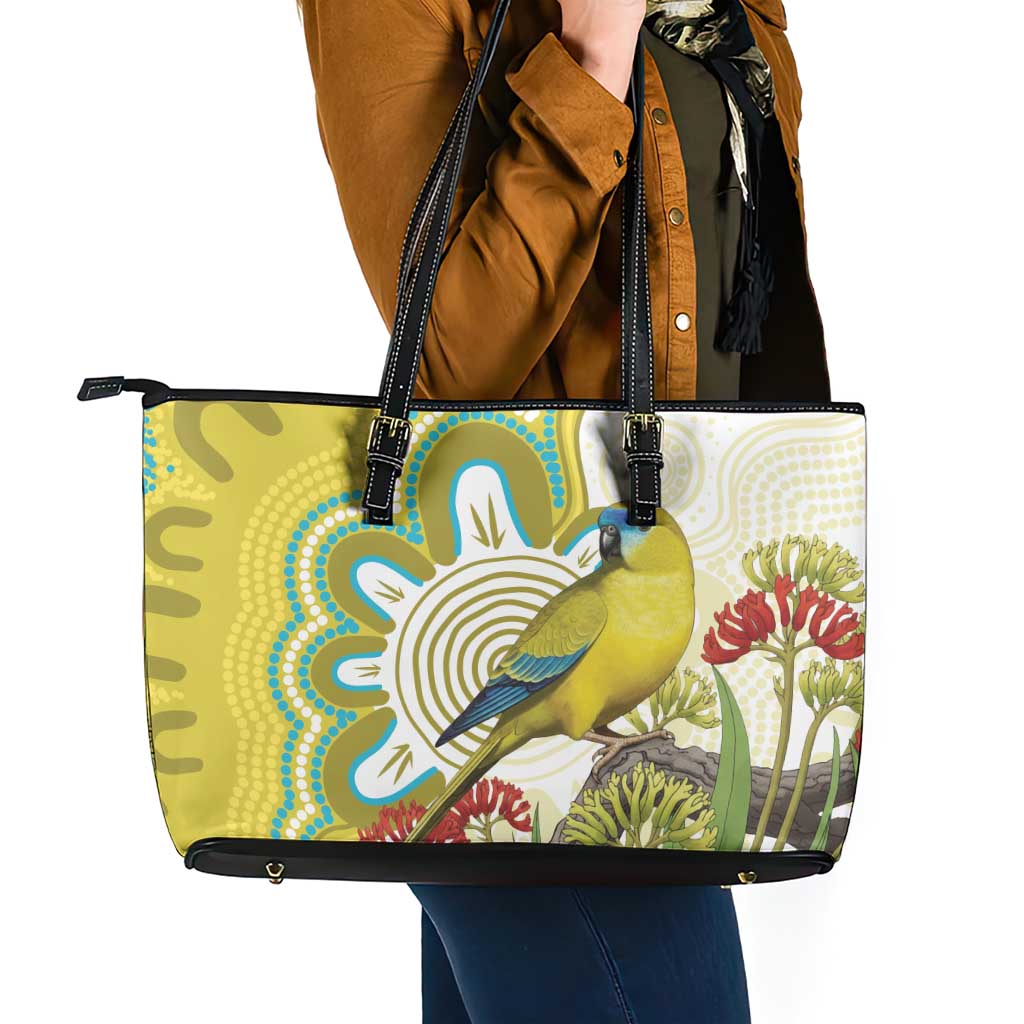 Australia Rock Parrot Leather Tote Bag Kangaroo Paws Indigenous Art - Aussie Hoodie