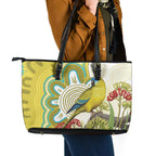 Australia Rock Parrot Leather Tote Bag Kangaroo Paws Indigenous Art - Aussie Hoodie
