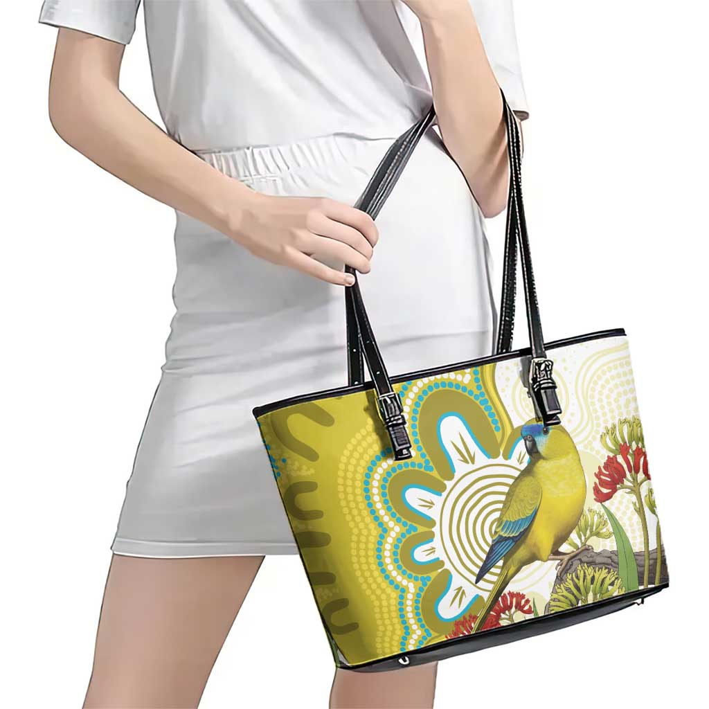 Australia Rock Parrot Leather Tote Bag Kangaroo Paws Indigenous Art - Aussie Hoodie