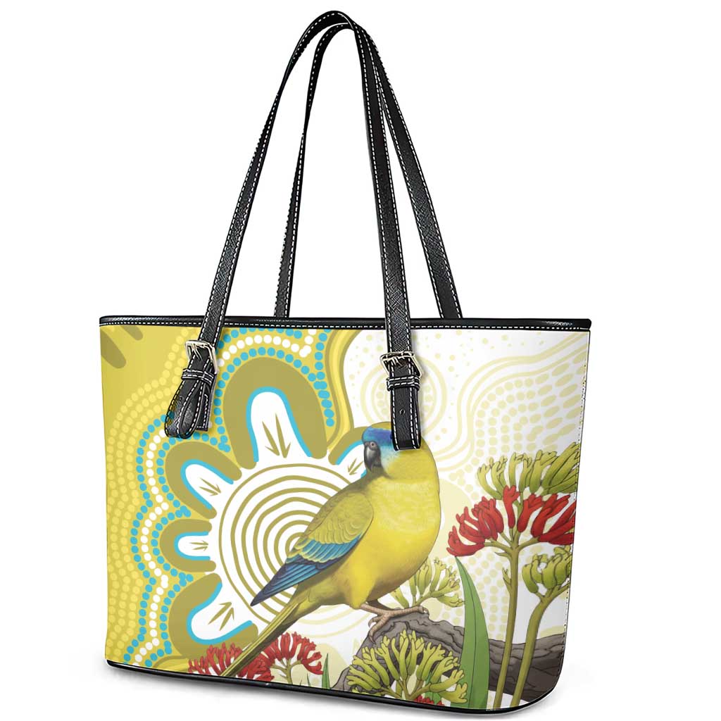 Australia Rock Parrot Leather Tote Bag Kangaroo Paws Indigenous Art - Aussie Hoodie