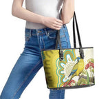 Australia Rock Parrot Leather Tote Bag Kangaroo Paws Indigenous Art - Aussie Hoodie
