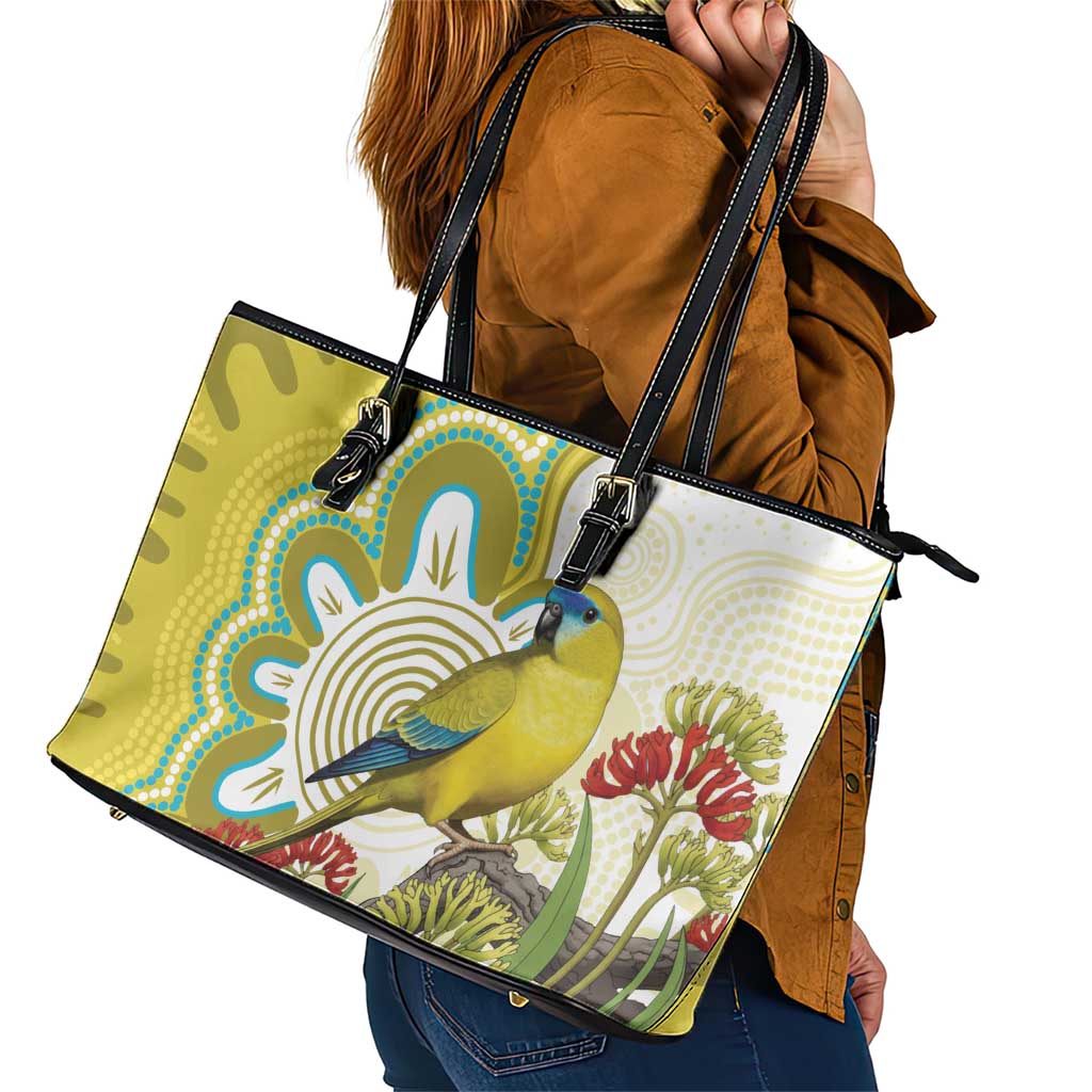 Australia Rock Parrot Leather Tote Bag Kangaroo Paws Indigenous Art - Aussie Hoodie