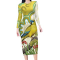 Australia Rock Parrot Long Sleeve Bodycon Dress Kangaroo Paws Indigenous Art - Aussie Hoodie