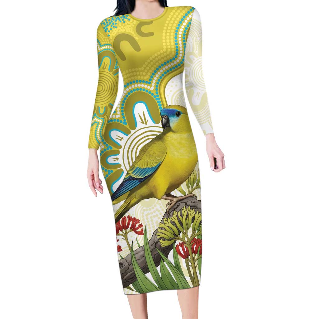 Australia Rock Parrot Long Sleeve Bodycon Dress Kangaroo Paws Indigenous Art - Aussie Hoodie