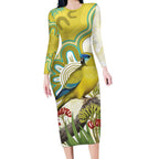 Australia Rock Parrot Long Sleeve Bodycon Dress Kangaroo Paws Indigenous Art - Aussie Hoodie