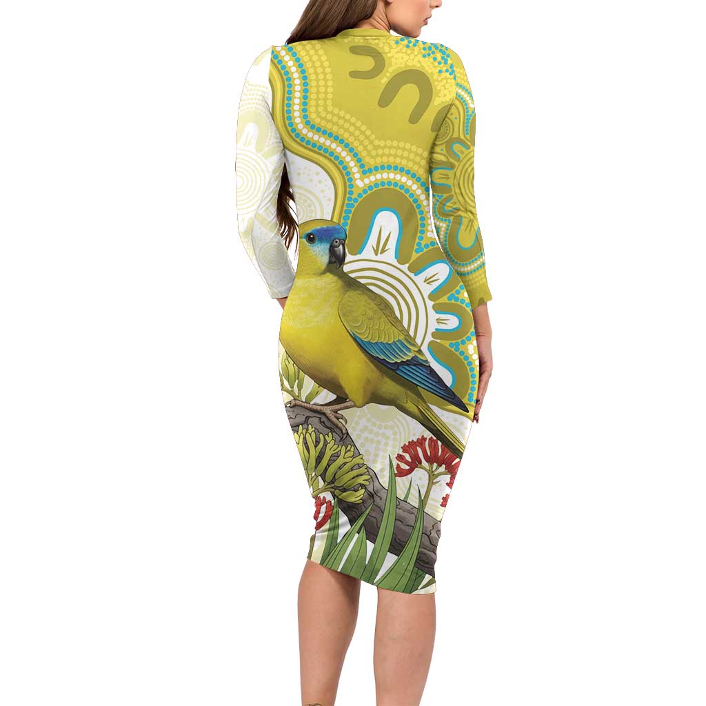 Australia Rock Parrot Long Sleeve Bodycon Dress Kangaroo Paws Indigenous Art - Aussie Hoodie