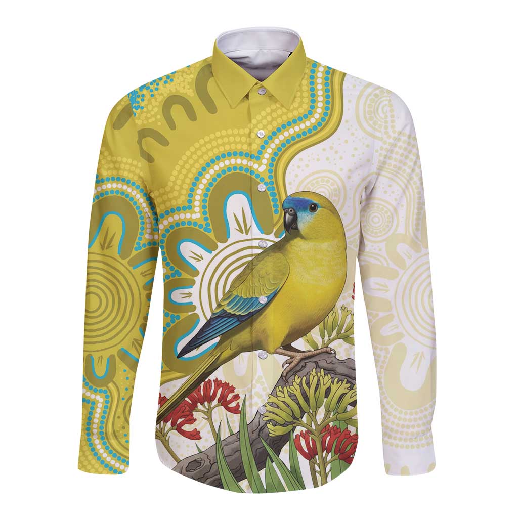Australia Rock Parrot Long Sleeve Button Shirt Kangaroo Paws Indigenous Art - Aussie Hoodie
