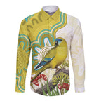 Australia Rock Parrot Long Sleeve Button Shirt Kangaroo Paws Indigenous Art - Aussie Hoodie