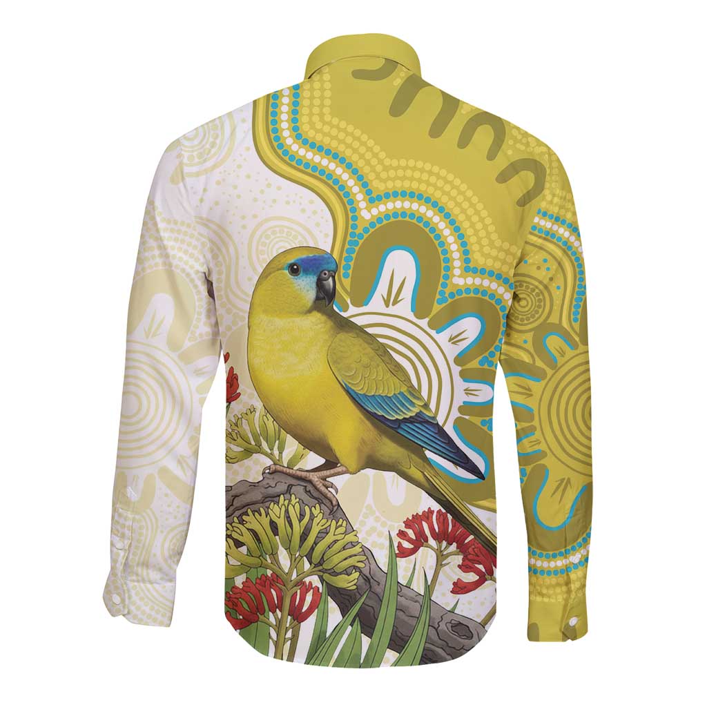 Australia Rock Parrot Long Sleeve Button Shirt Kangaroo Paws Indigenous Art - Aussie Hoodie