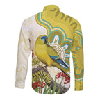 Australia Rock Parrot Long Sleeve Button Shirt Kangaroo Paws Indigenous Art - Aussie Hoodie